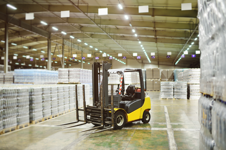 Forklift in a warehouse